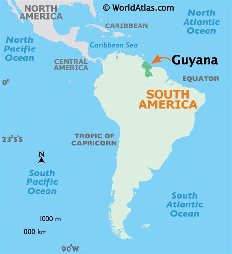 where is guyana located in south america